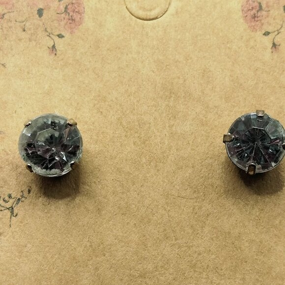 Crystal Stud Earrings Faux Silver Setting Simulated Diamond - Picture 5 of 6